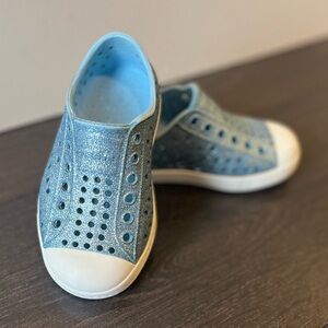 Native Sparkly Blue Kids Slip-On Sneakers